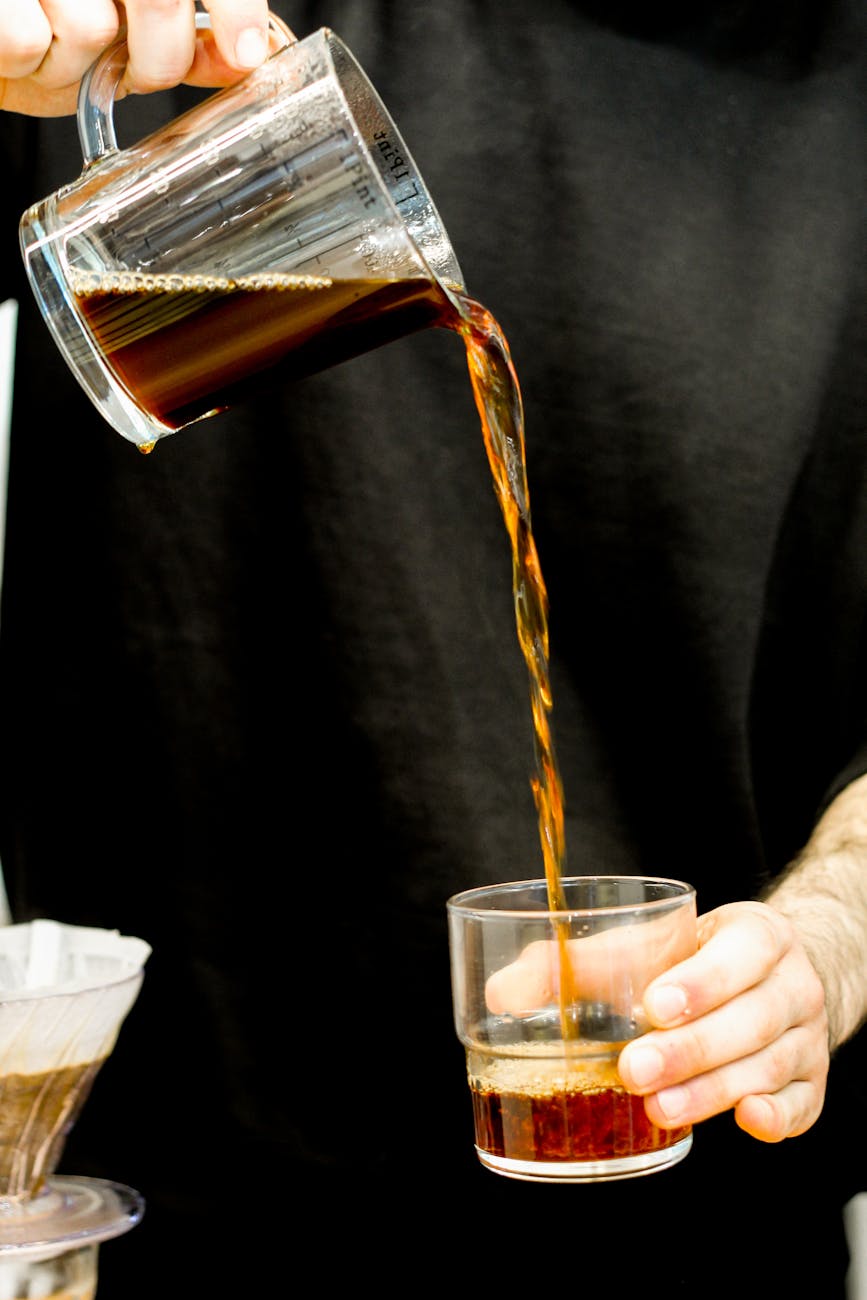 pouring coffee in glass