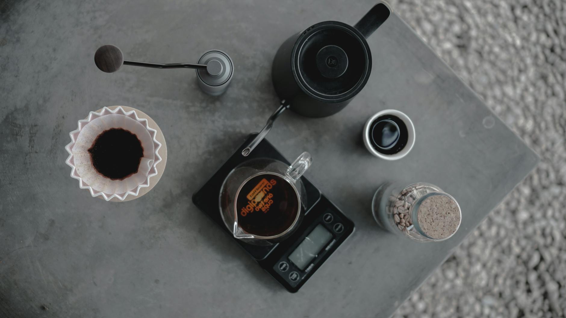 a top shot of pour over coffee equipment